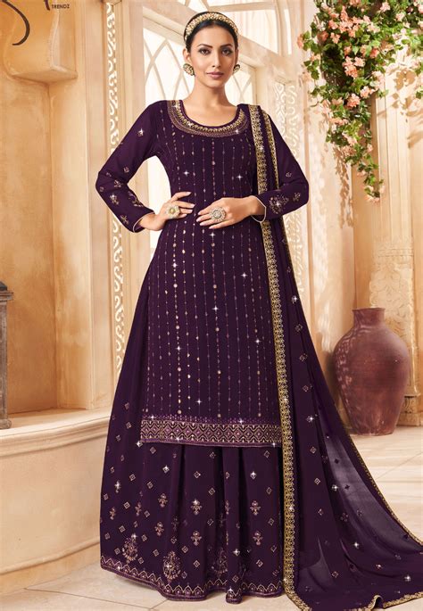 Purple Georgette Indo Western Lehenga Choli For Wedding