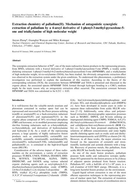 Pdf Extraction Chemistry Of Palladium Ii Mechanism Of Antagonistic