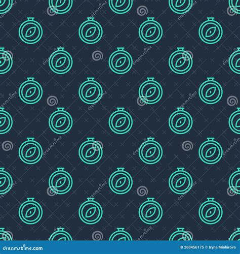 Green Line Compass Icon Isolated Seamless Pattern On Blue Background