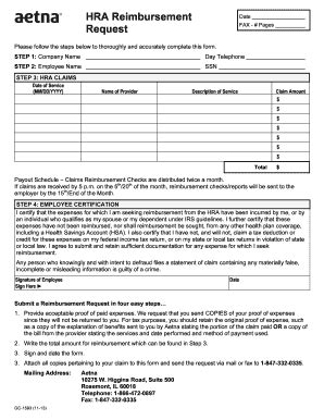 Fillable Online HRA Reimbursement Date Request Flexible Benefit Fax