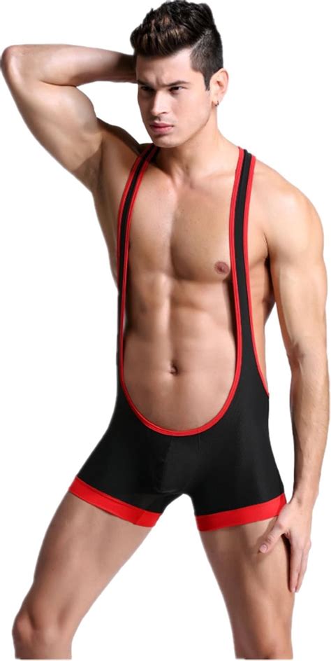 Ranraner Men Wrestling Singlet Suit Jumpsuit One Piece Boxer Shorts