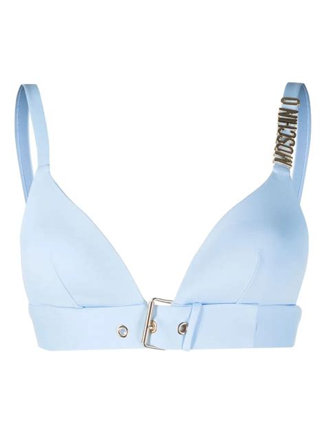 Moschino Logo Plaque Triangle Bikini Top In Blue ModeSens