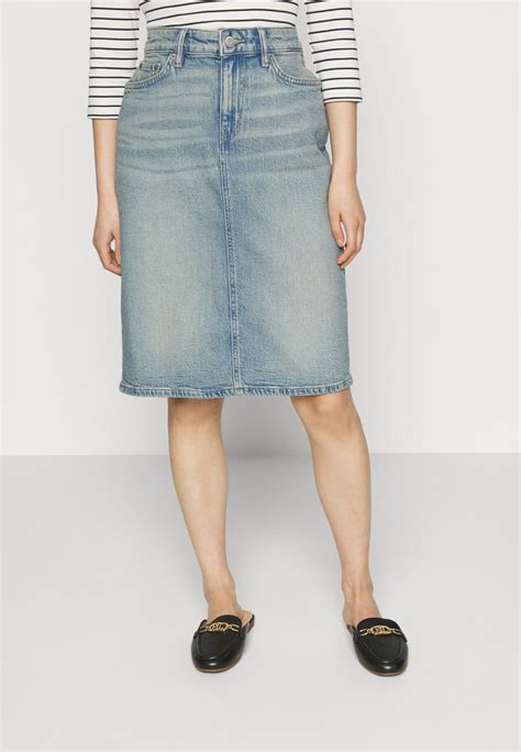 Lauren Ralph Lauren Petite Daniela Knee Pencil Denim Skirt Salt