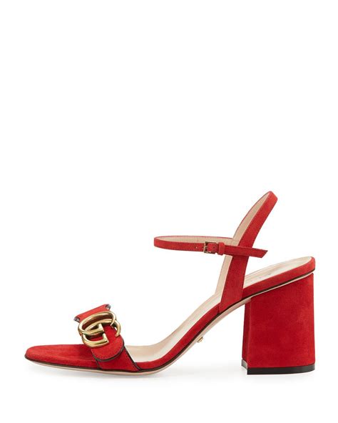 Lyst Gucci Marmont Suede Block Heel Sandal In Red