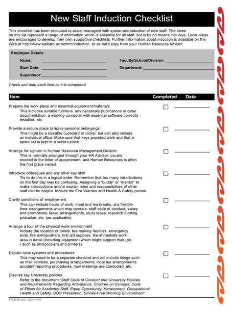 New Staff Induction Checklist | Performance Appraisal | Employment