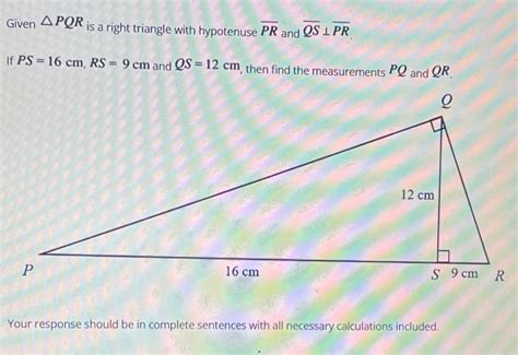 Solved Given Apqr Is A Right Triangle With Hypotenuse Pr And