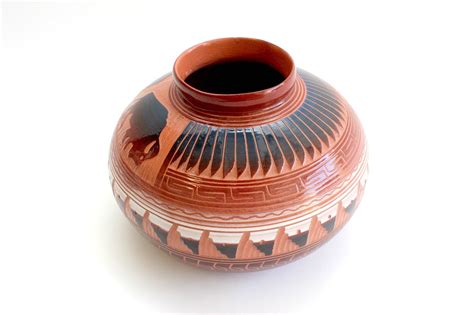 Native American Pottery Signed Navajo Red Clay Pot Mendez Manor