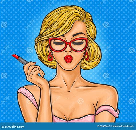 La Mujer Del Ejemplo Del Arte Pop Pinta Sus Labios Ilustración Del Vector Ilustración De