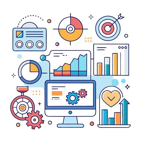 Illustration Of Data Analysis With Computer Monitor Charts Graphs And