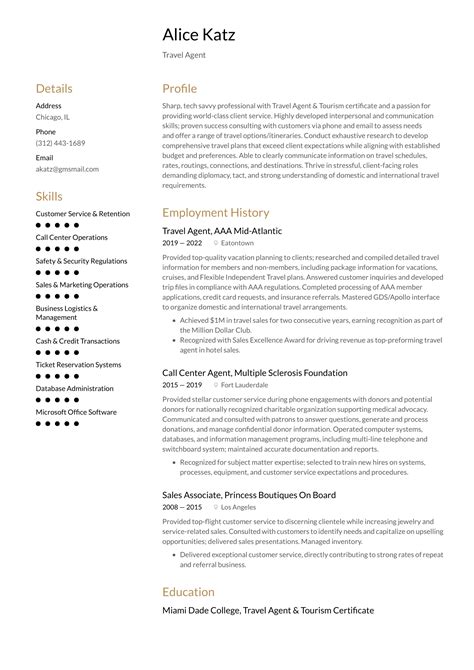 Travel Agent Resume Example And Writing Guide