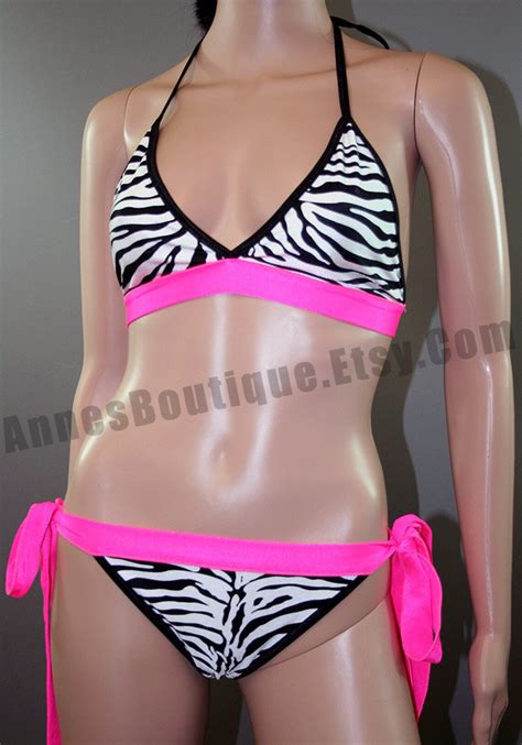 Women S Pink Zebra Bikini Swimsuit Xxs Xl Etsy