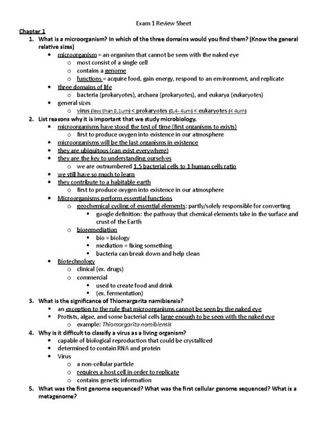 Mbio Test Review Exam Review Sheet Chapter What Is A