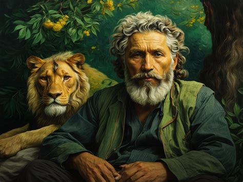 Premium AI Image | Portrait of a lion and a old man Painting on canvas