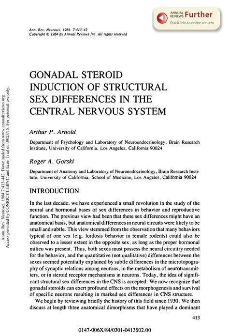 PDF Gonadal Steroid Induction Of Structural Sex Differences In The Central Nervous System
