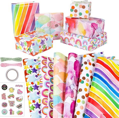 6 X Rainbow Wrapping Paper 50 X 70cm Happy Birthday Wrapping Paper