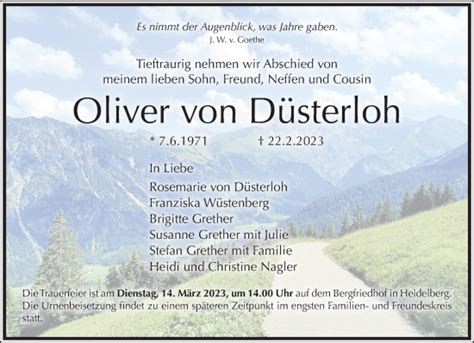 Traueranzeigen Von Oliver Von D Sterloh Trauer Rnz De