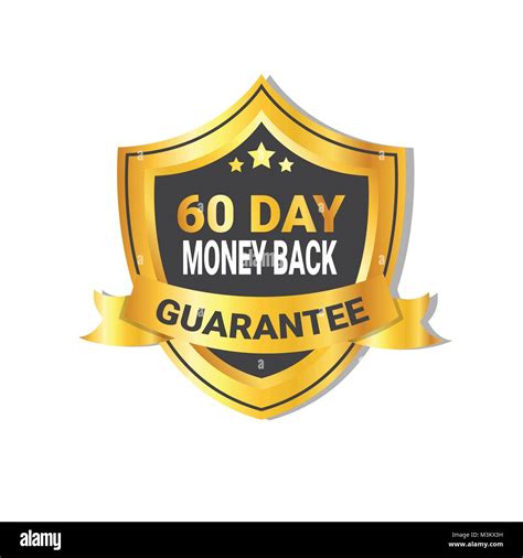 Golden Shield Money Back In 60 Days Guarantee Label With Ribbon