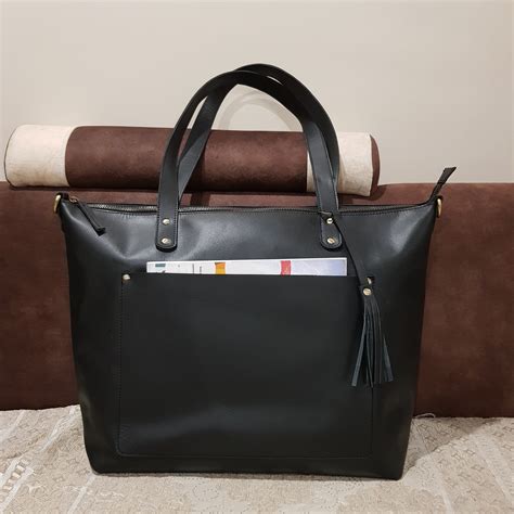 Extra Large Black Leather Tote Bag 17x 15 Oversized Work Etsy