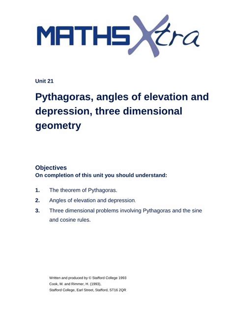 PDF Pythagoras Angles Of Elevation And Depression Now Consider