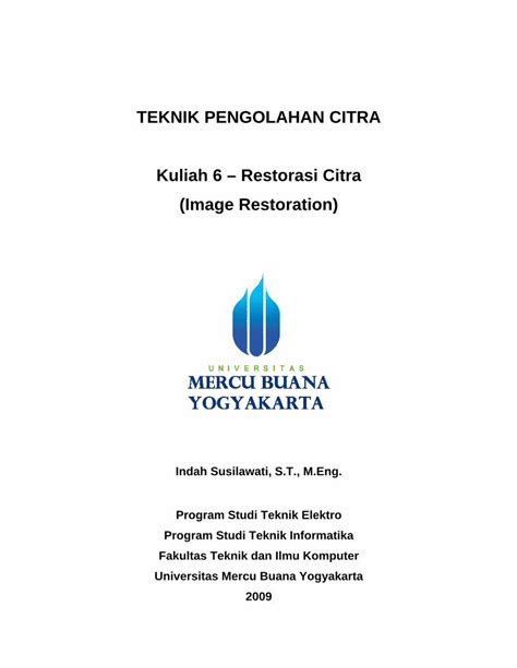 Pdf Teknik Pengolahan Citra Kuliah Restorasi Citra Pdf