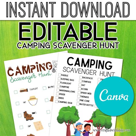 Editable Camping Scavenger Hunt Worksheet Canva Template Etsy Camping