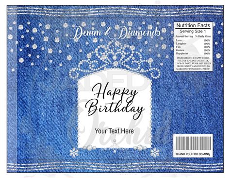 Denim And Diamonds Chip Bag Wrapper Printable Denim And Etsy