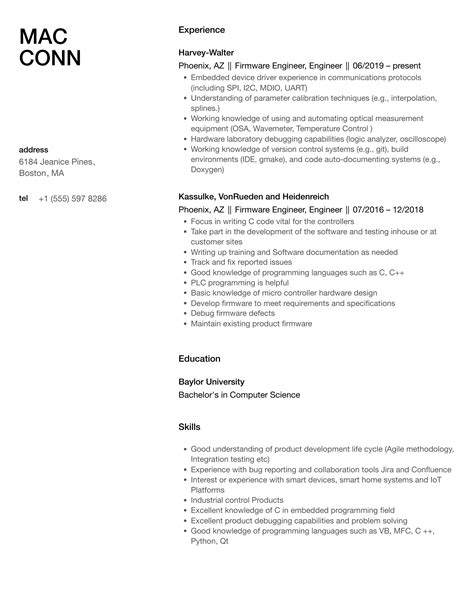 Firmware Engineer, Engineer Resume Samples | Velvet Jobs