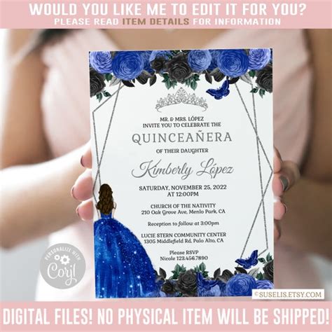 Editable Invitation Royal Blue Western Ranchero Quinceanera Atelier