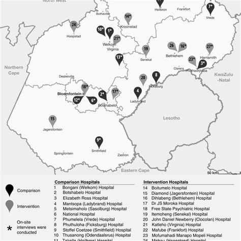 Map of Free State Province showing study sites. | Download Scientific ...