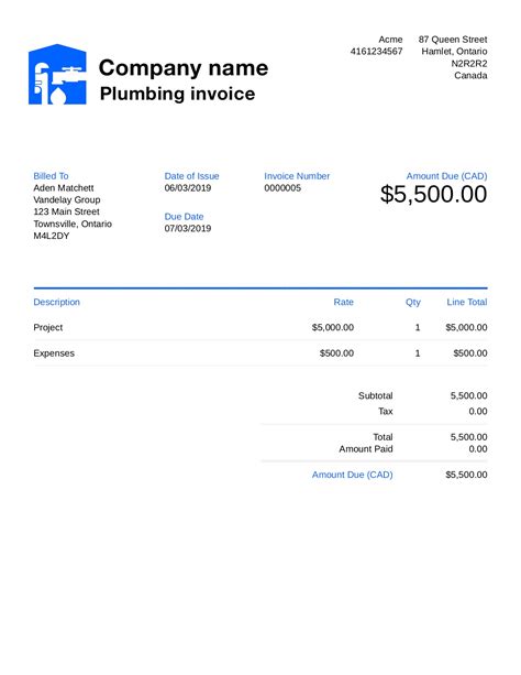 Sample Invoice For Plumbing Work Free Sample Example Format