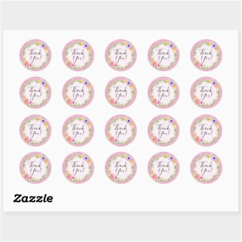 Thank You Whimsical Floral Roses Rustic Pink Wood Classic Round Sticker