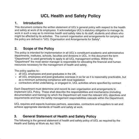 Health And Safety Policy Template Free