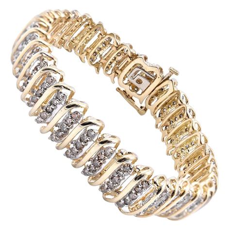 10 Karat Yellow Gold Custom S Link Champagne Diamond Tennis Bracelet