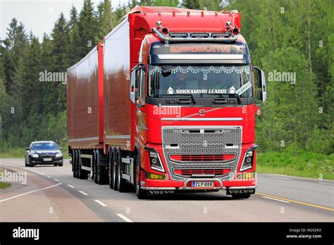 Jyvaskyla, Finland. June 7, 2019. Beautifully customized new red Volvo ...