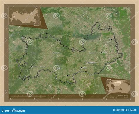 Mordovia Russia Low Res Satellite Labelled Points Of Cities Stock