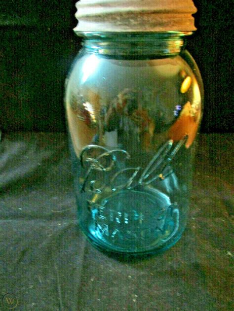 Antique Blue Ball Perfect Mason Jar Zinc Lid 8 Quart 1923 33 Item3 3884292443