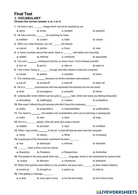 Use Of English Ii B Final Test Worksheet English Vocabulary