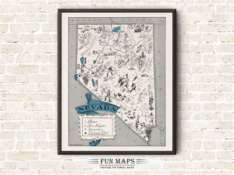 Fun Map Of Nevada Vintage Pictorial Whimsical Cartoon Print