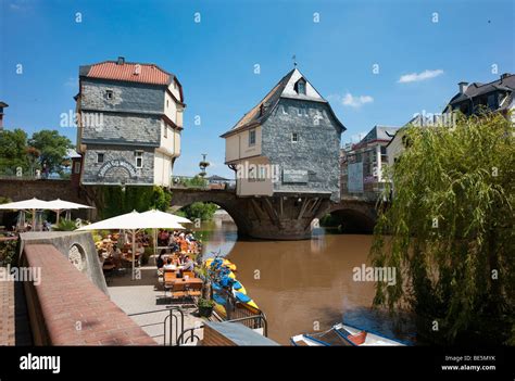 Old bridge across Nahe River with bridge houses, Bad Kreuznach ...