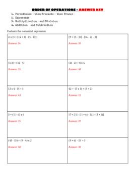 Order Of Operations With Parentheses Brackets And Braces Worksheets