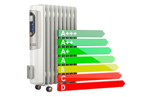 Premium Photo | Oil heater with energy efficiency chart 3D rendering