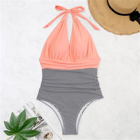 Women Sexy One Piece Solid Backless Deep V Neck Bikini Set Ladies