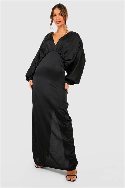 Satin Plunge Blouson Sleeve Maxi Dress Boohoo Uk