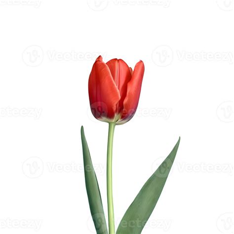 Ai Generated Red Tulip Close Up Isolated On Transparent Background