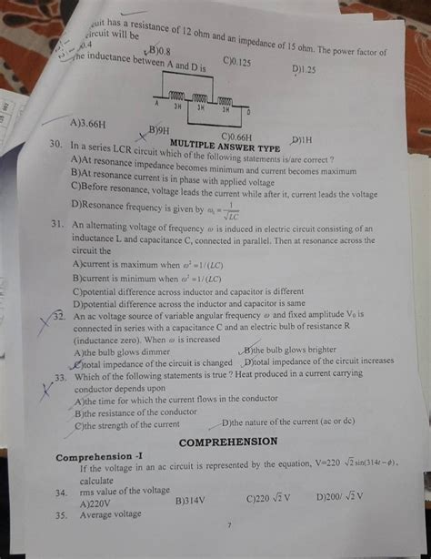 Comprehension Comprehension I If The Voltage In An Ac Circuit Is Represe