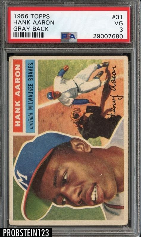 Topps Gray Back Hank Aaron Milwaukee Braves Hof Psa Vg