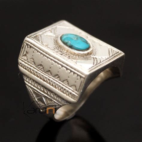 Bijoux Touareg Ethniques Bague En Argent Et Turquoise Chevali Re