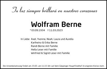 Traueranzeigen Von Wolfram Berne Schwarzw Lder Bote Trauer