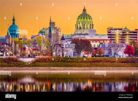 Harrisburg Pennsylvania Usa Downtown Skyline On The Susquehanna River