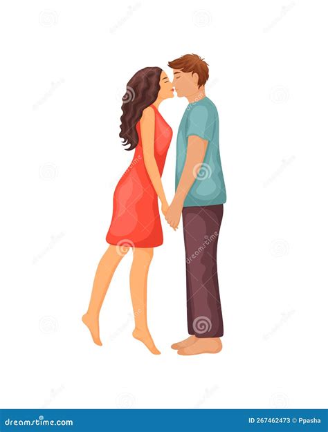 People In Love A Man And A Woman Kissing Romantic Cartoon Style